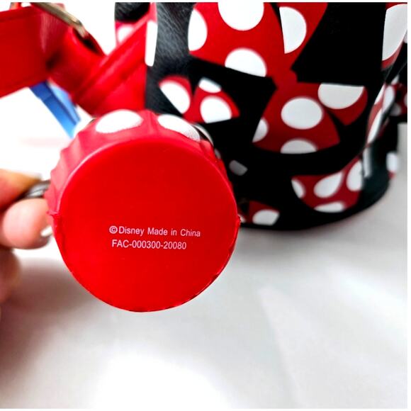 Disney Parks Backpack Minnie Mouse Large Bow Bag w/ Mickey Cupcake Keychain - Picture 9 of 13